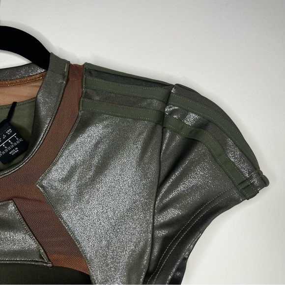 Adidas Ivy Park Metallic Green Brown Short Sleeve Cropped Bikini Swim Top - Picture 6 of 10